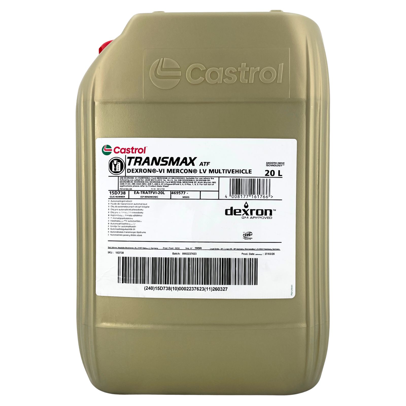 Castrol Transmax ATF Dexron-VI Mercon LV Multivehicle 20 Liter