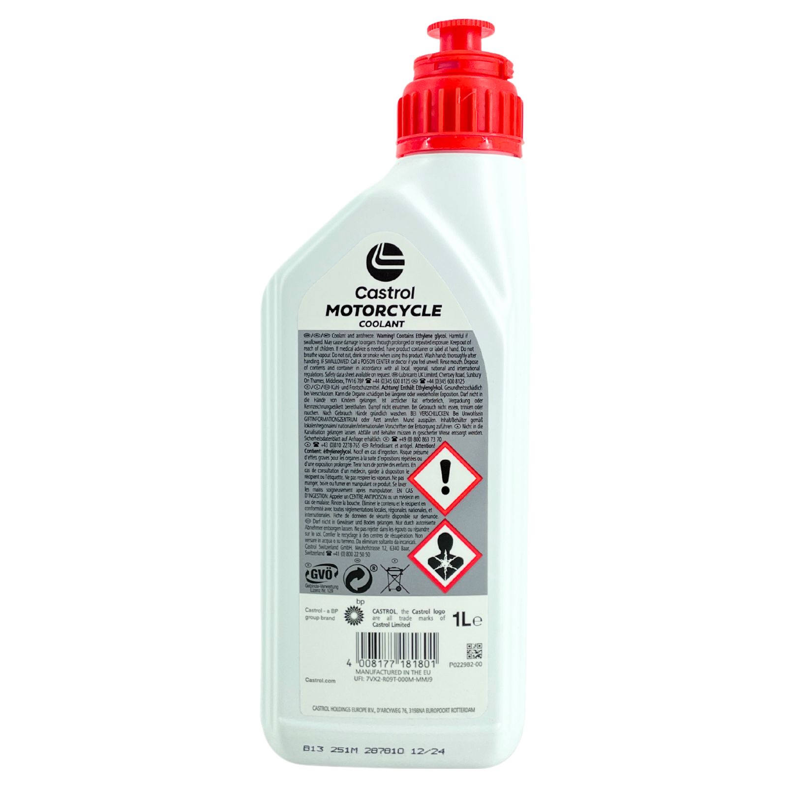 Castrol Motorcycle Coolant Kühlerfrostschutz (-24 °C) gebrauchsfertig für Motorräder 1 Liter