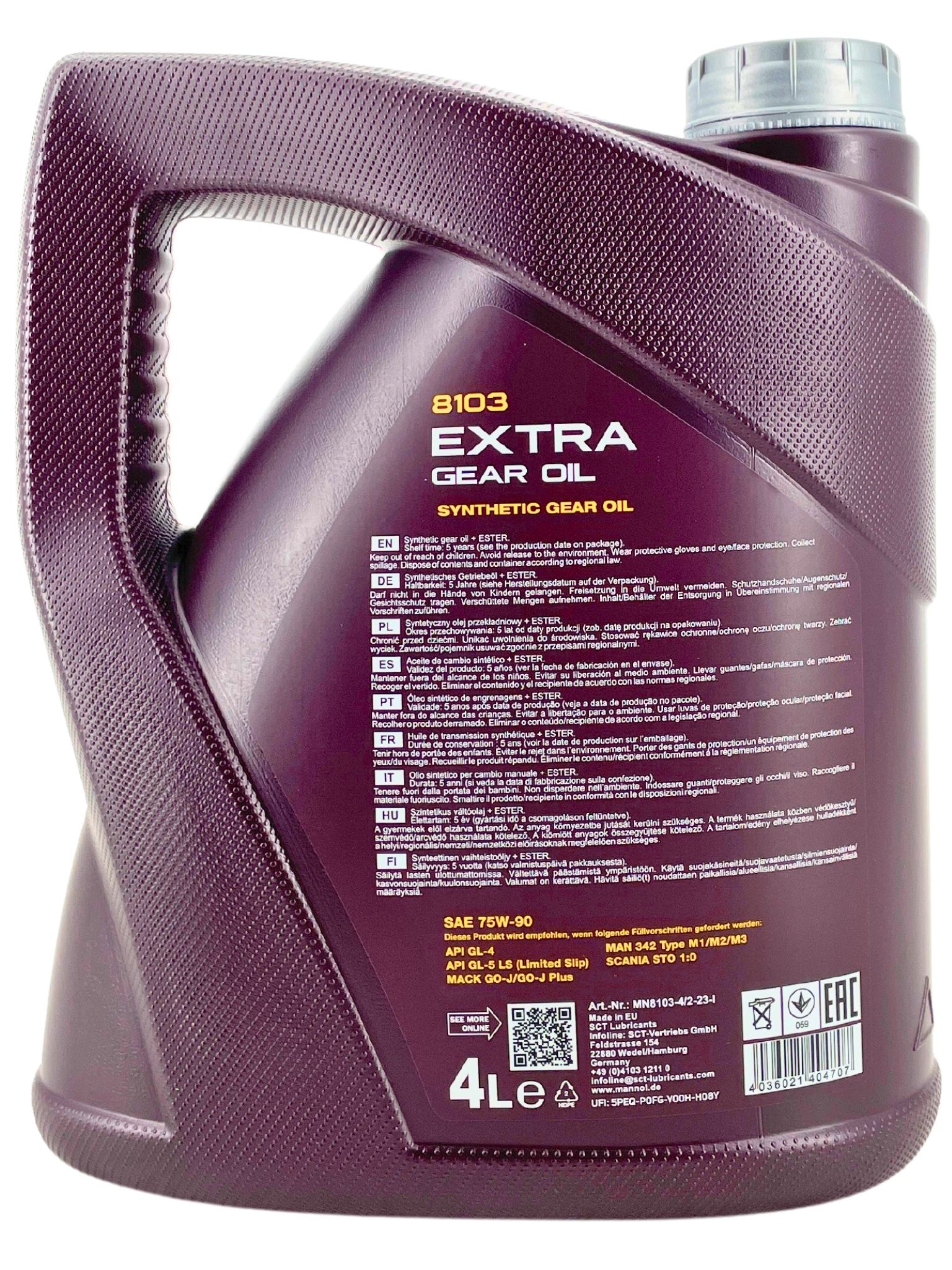 Mannol Extra Gear Oil Getriebeöl 75W-90 GL-4/GL-5 LS 4 Liter